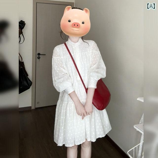 2025年のは女性向け法国風ホワイトシャツワンピース。早春や夏には旅行スタイルとして最適な初恋のような小さい白いドレスです。画像