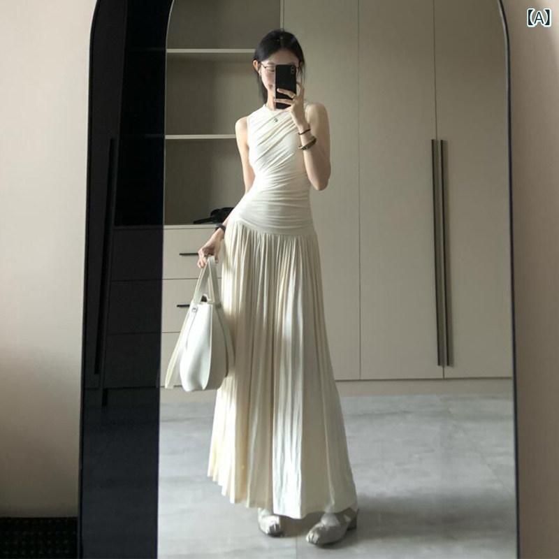 ワンピース ドレス レディース 高級 プリーツ ウエスト ベスト ロング スカート 韓国 美麗 ワンピース 夏 レディース 新型