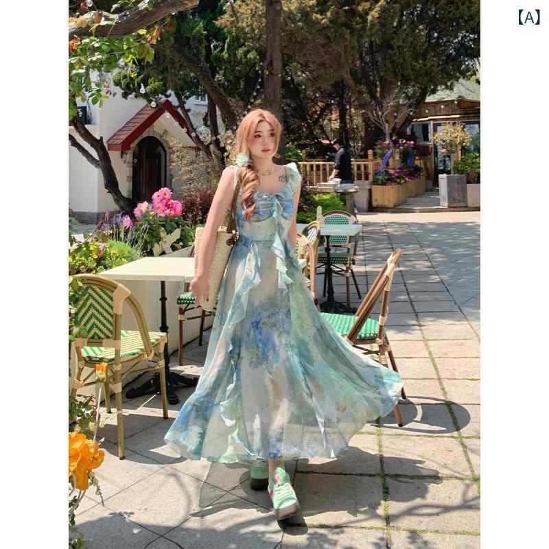 ワンピース ドレス レディース アンの ホットではない ホリデー 絞り 染め シフォン ドレス 女性 2024 夏 やや 太めの 大きいサイズ フェアリー ロング スカート｜サポートシェアグローバル