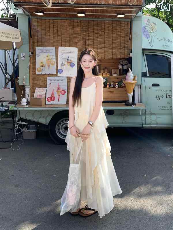 ワンピース ドレス レディース 【初 遭遇】 重 工に テイクアウトが 到着 しました レース 立体 不規則 美しい スリング ドレス ティアードスカート