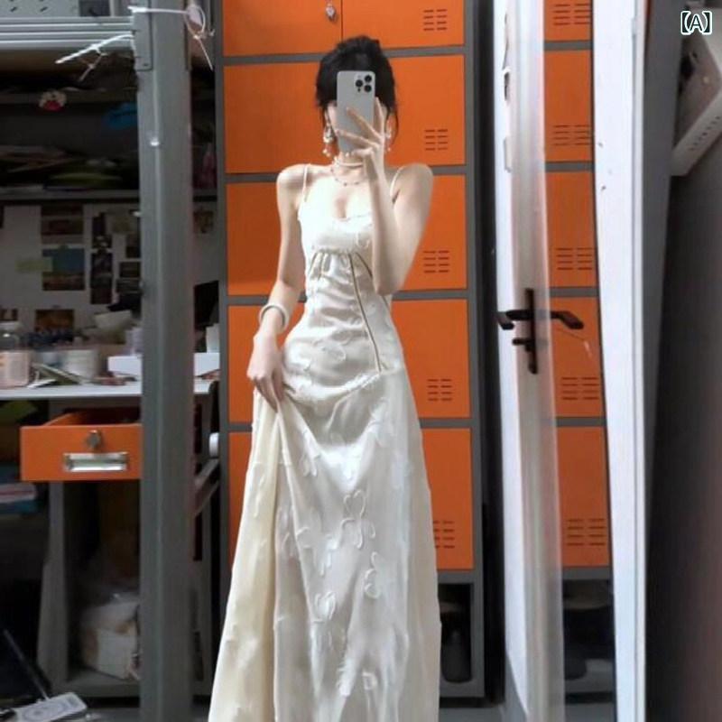ワンピース ドレス レディース フランス 風の フェアリー の 高級 美しい スリング ドレス 海辺の 休日の ロング パーティー イブニングドレス