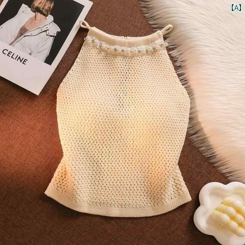 レディース トップス ホルターネック レディース トップス ホルターネック 夏の 女性用 ホルターネックキャミソール で 魅惑的 背中が 開いた ドローストリング ショート 丈で シック ニット トップス