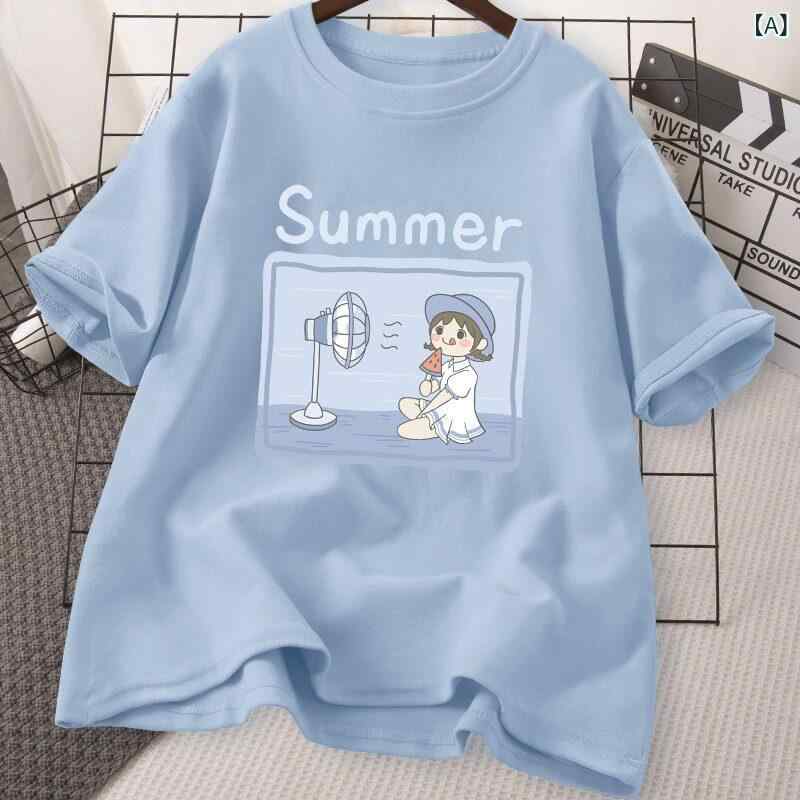 レディース　Tシャツ　半袖 夏の 女性用 綿 半袖 Tシャツ 薄手 スタイル 大きいサイズ ゆったり 太め mm 年齢を 感じさせにくい プリント ラウンドネック トップス