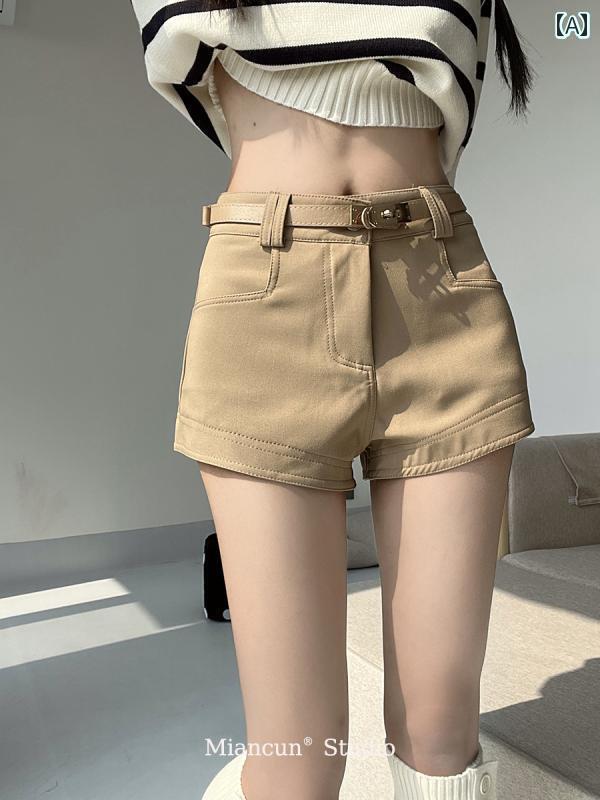 ショート　ハーフ　パンツ　 コットン ビレッジ ベーシック ベルト ショーツ レディース 秋 ホット ガールズ ハイエンド スリミング カジュアル カーキ パンツ