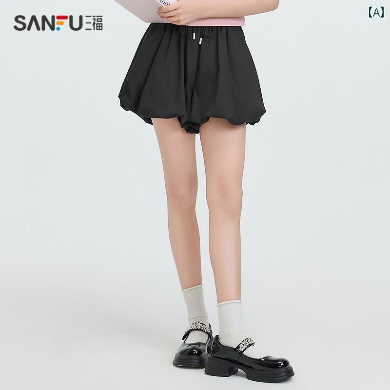 ショート　ハーフ　パンツ　 Sanfu ショート パンツ レディース 2025 夏 ゆったり 風 花 蕾 小さい カジュアル 黒 服