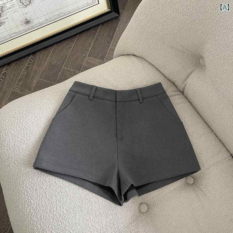ショート　ハーフ　パンツ　 FASC 自家製 ハイウエスト ブラック スーツ ショート パンツ レディース 2025 春 アウター グレー ブーツ 付き スリム ホット