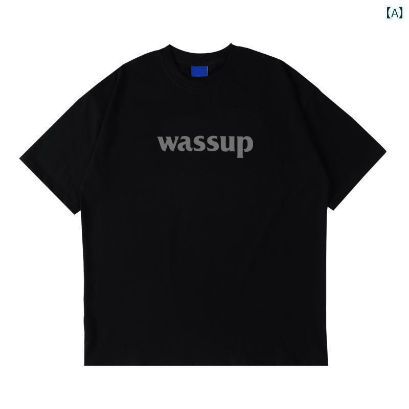 レディース　シャツ　トップス WASSUP アメリカン カジュアル ファッション 半袖 Tシャツ 夏 スタイル 綿 厚手 男女 カップル 着用 トップス