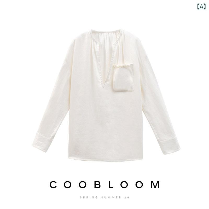 レディース  プルオーバー トップス COOBLOOM / リネンプルオーバー レディース 白いこと プルオーバー ハイエンド 早春 2025 新型 通い トップス