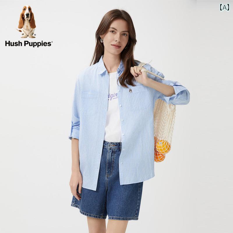 レディース  ティーシャツ トップス 軽さで 通気性 Hush Puppies レディース 春夏 リネン ゆったり 心地好い 縞模様 ティーシャツ トップス