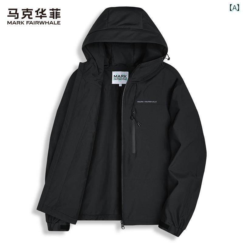 アウター メンズ ジャケット パーカ アウター メンズ ジャケット パーカ 【 防風防 シワ】 マーク フェア ホエール フード付き 刺繍 ジャケット メンズ 2025 春 アウトドア カジュアル