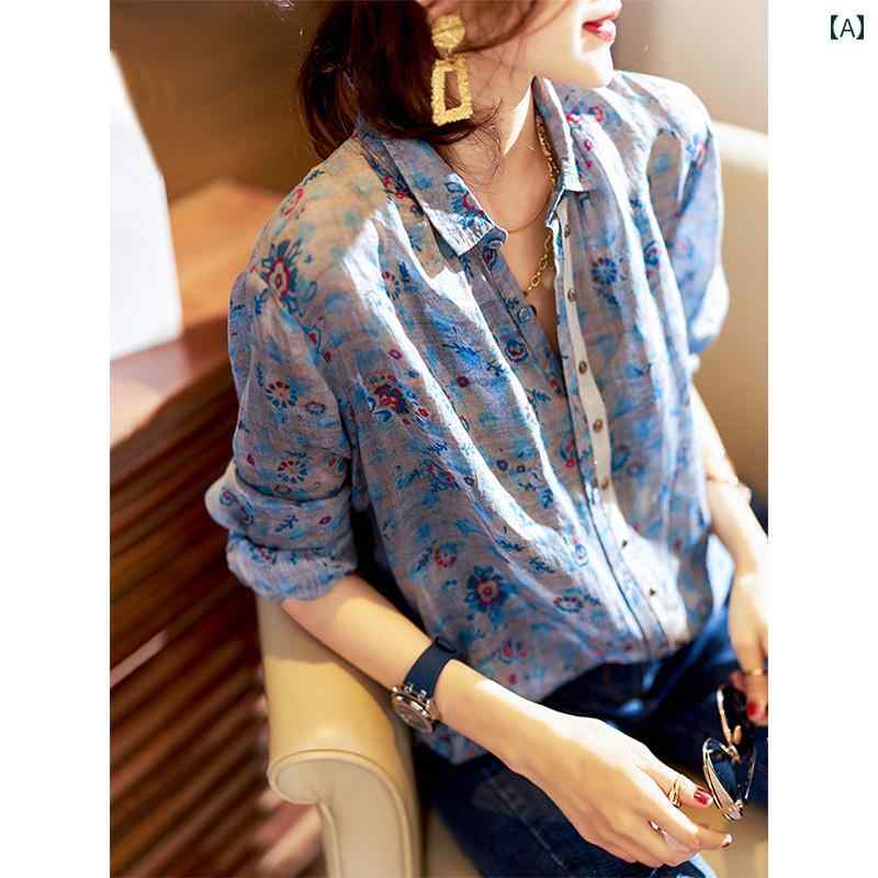 トップス レディース ティーシャツ  の 夏の 今めかしいな 花柄の 乳くさい ティーシャツ お上さんは 軽々しくて 長袖の リネンティーシャツ ゆったりと か細い