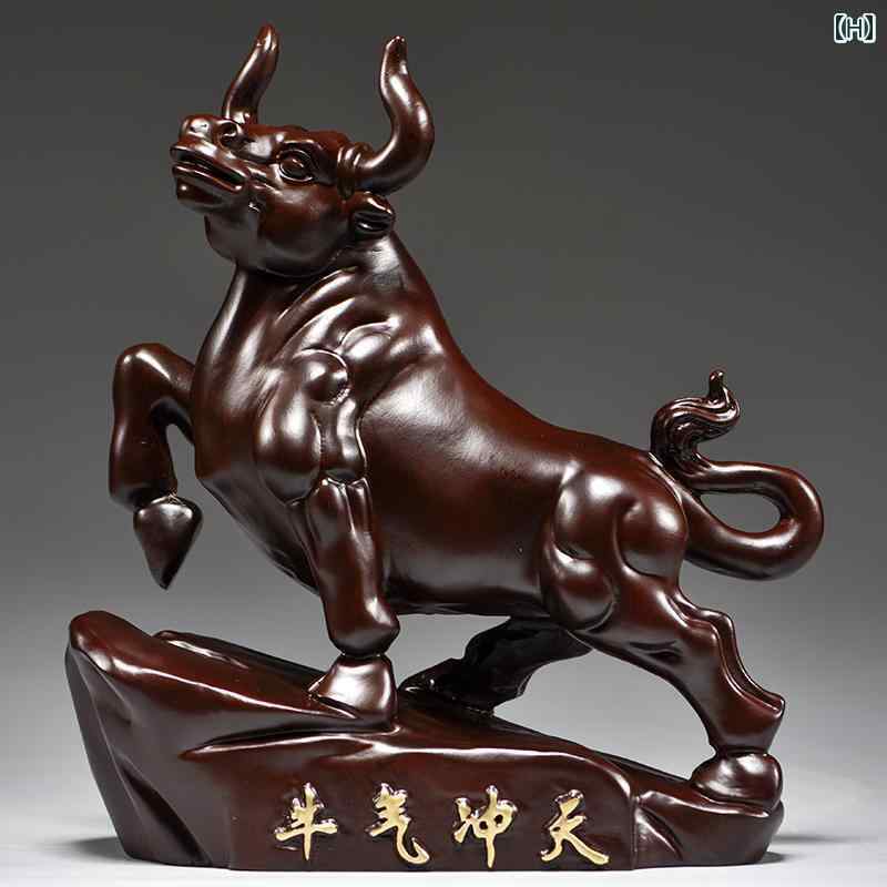 ホビー　雑貨　装飾品 黒檀の 無垢材 彫刻 牛の 飾り 動物 干支 強気 赤木 オフィス 装飾