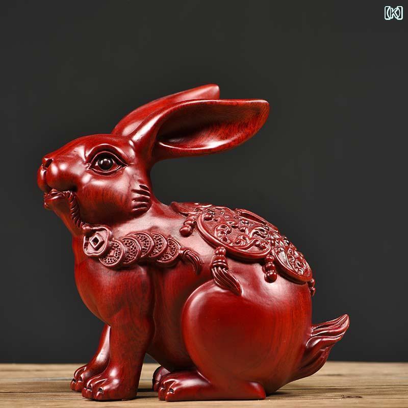 ホビー　雑貨　装飾品 ローズウッド 彫刻 ウサギの 飾り 無垢材 ホームデコレーション 動物 木製 十二支 レッドウッド｜サポートシェアグローバル