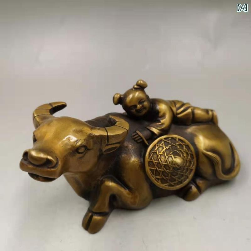 ホビー　雑貨　装飾品 銅製の 牛に 乗る 少年 羊飼いの 少年の 飾り ルジ 干支の 牛 家庭用 銅製 装飾 研究用 ギフト
