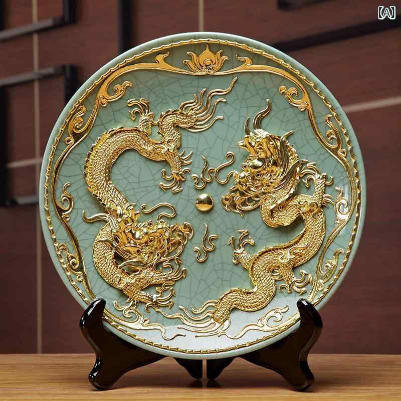 ホビー 雑貨 装飾品 漆 線 彫り 龍 鳳凰 双 遊 珠 皿 陶器 飾り 厦 門 手 居間 ポーチ 装飾 ギフト|サポートシェアグローバル