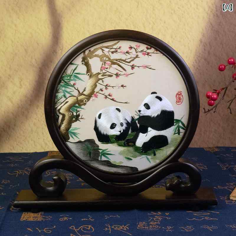 雑貨　装飾品　 四川 刺繍 両面 パンダ 飾り チャイナ風 人向け ギフト 成都 特産 お土産