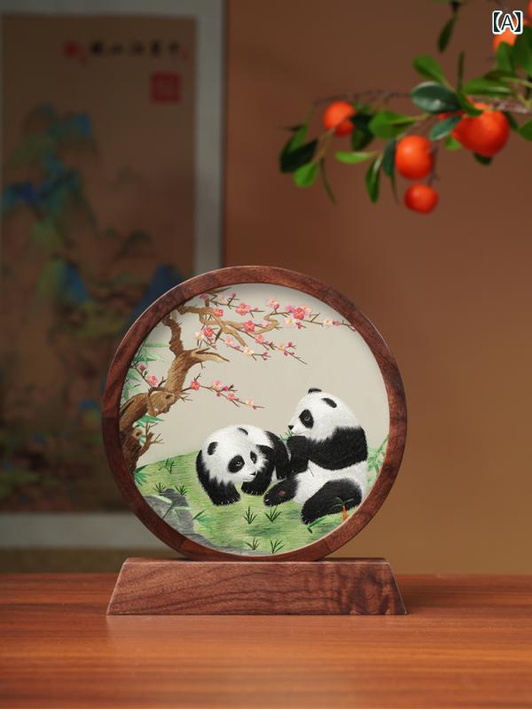 雑貨　装飾品　 蘇 州 刺繍 両面 飾り パンダ非 伝承 テーブル チャイナ風な 贈り物 人への お土産