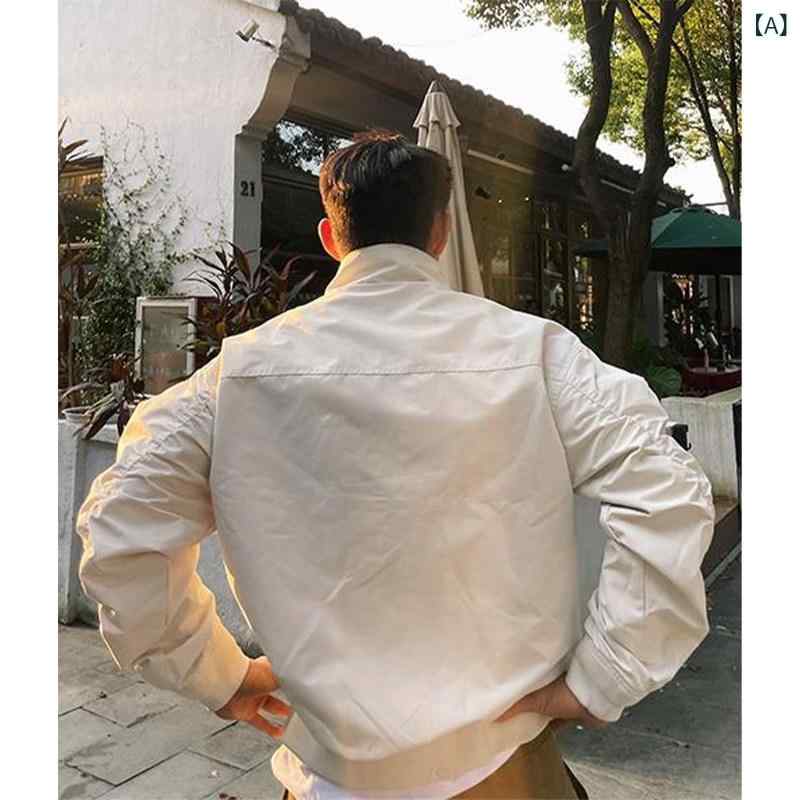 ジャケット　パーカー　メンズ　シンプル アメリカン ショート ワークウェア ジャケット 男性用 春秋用 タフ スタンドカラー パイロット コーチ スリープ ルーフ モーター サイクル ベースボール