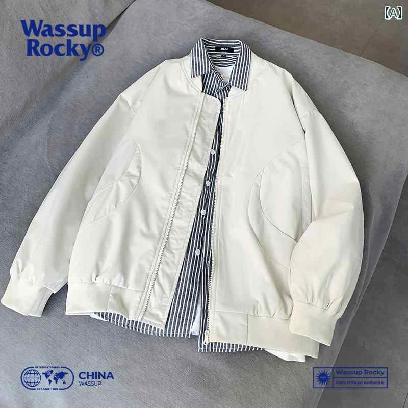ジャケット　パーカー　メンズ　シンプル WASSUP アメカジ パイロット ジャケット 春 ベースボール タフ ショート メンズ 服 ツーピース スーツ