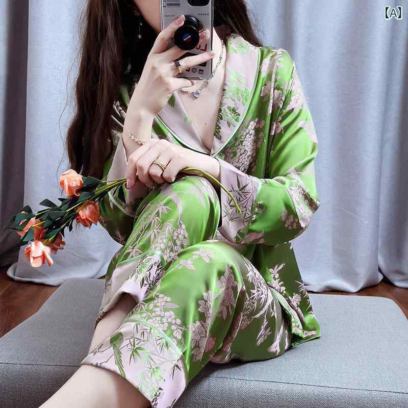 パジャマ レディース 上下 ハイエンドの 瀬戸もの風 花柄 パジャマ お上さん 長袖 ズボン 年月 緑の 介護ホームお召しもの 仕掛ける