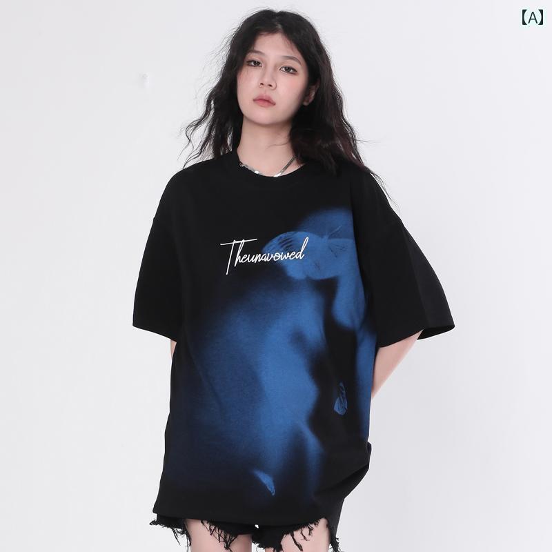 Tシャツ　レディース　かわいい 山に 座って 空 抽象 蝶 半袖 Tシャツ 女性用 ファッション ヒップ ホップ トップ