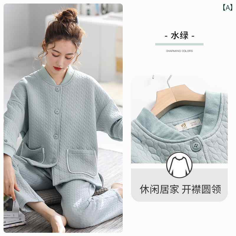 女性用 パジャマ 春秋 秋服 厚手 綿 長袖 ホーム 服 秋冬 エア コットン キルティング 中間 層
