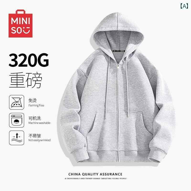パーカー　フード付き　ニット MINISO / Mingchuang フード付き スウェットシャツ メンズ 春秋 グレー カーディガン アメリカン キャンパス 学生 ゆったり ジャケット A