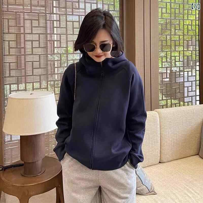 パーカー ボンネット付き添い人 編み物 ネイビーブルーの ボンネット付き添い人 スウェーター 上衣 成人女性用 2025春大 大きさ ゆったり 心地好い ファスナー ジレー とっ始め