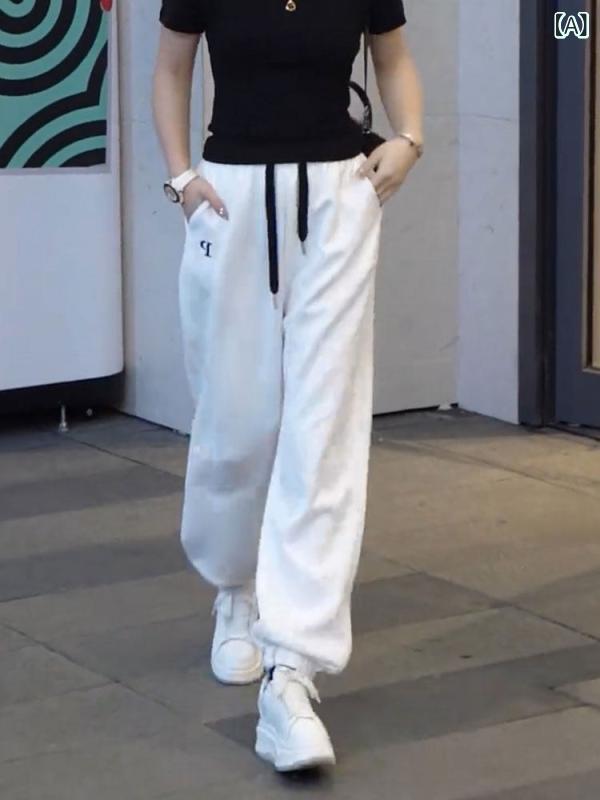 レディース　ハイウエスト　パンツ 韓国 ゆったり ハイウエスト ホワイト シンプル 万能 カジュアル パンツ 2024夏の新 通勤 レギンス