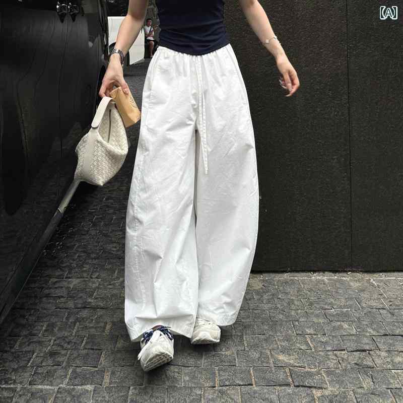 レディース　ジーンズ　レッグ 強くお 勧め します ! ホワイト ドローストリング ワイド レッグ パンツ レディース 春夏 2025 カジュアル｜サポートシェアグローバル