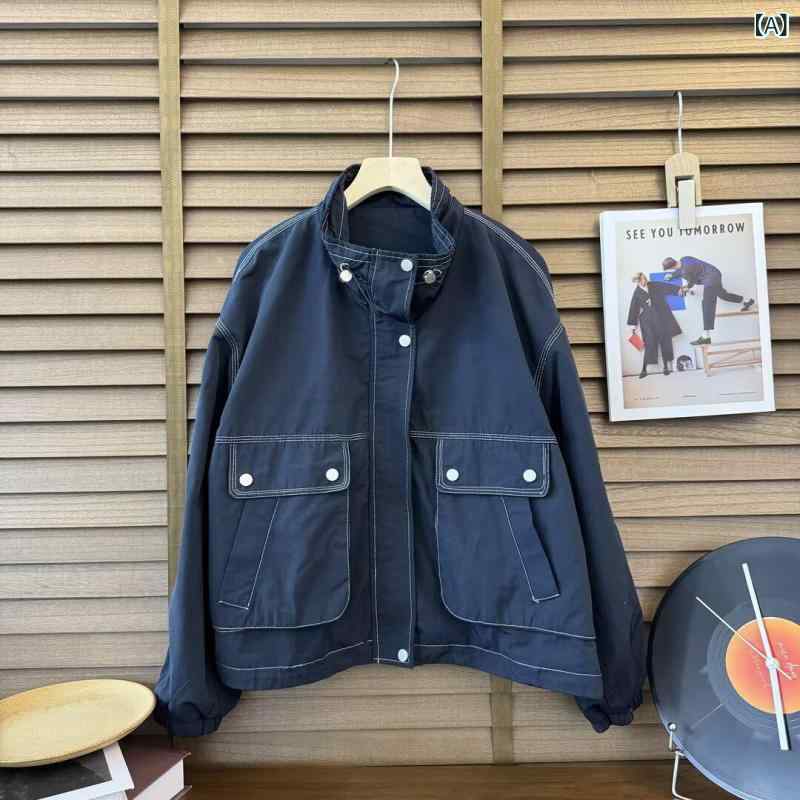フリース　トップス　ジッパー 舞 華 尼 99335 スタンドカラー ドローストリング 韓国 ファッション ジッパー カジュアル大 ポケット ジャケット