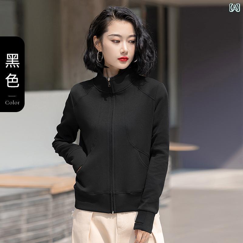 ジッパー　ジャケット　カジュアル 厚手 秋冬 ハーフ ハイネック ジッパー カーディガン セット フィンガー ロングスリーブ レディース スタンドカラー ジャケット カジュアル アウター トップス