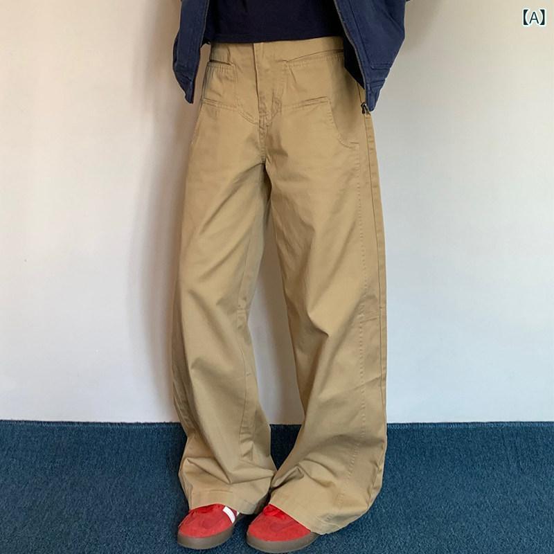 レディース　パンツ　ワイド LIFEASAM アメリカン レトロ ストレート オーバー オール 春秋 ゆったり モップ カジュアル パンツ ワイド レッグ