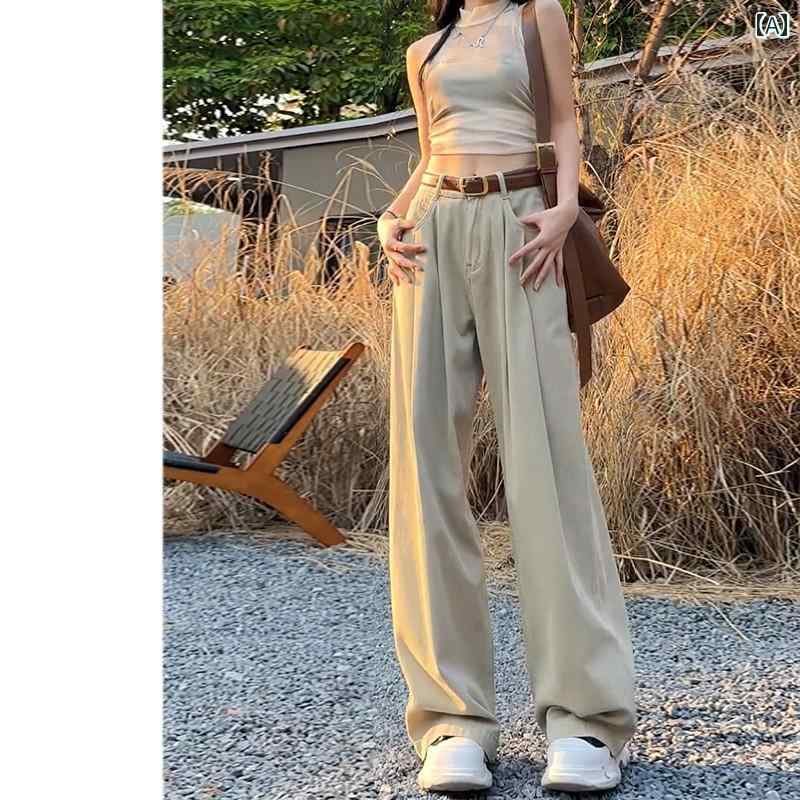 レディース　パンツ　ワイド ミルク コーヒー カラー ワイド レッグ ジーンズ レディース ハイウエスト 2025 春 スタイル スリム ストレート ドレープ カジュアル モップ