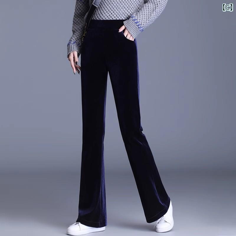 ボトムス　レディース　スリム 2025年 レディース フレアパンツ ゴールド ベルベット 春秋 ワイド レッグ パンツ 小さめ カジュアル 秋冬 厚手