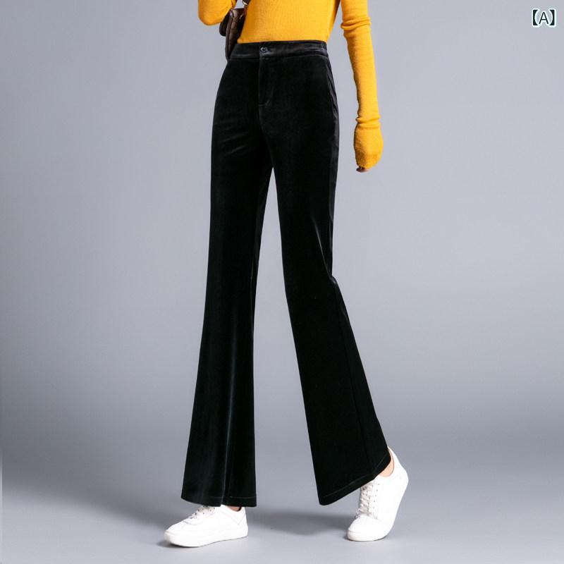 ボトムス　レディース　スリム 女性用 ブラックベルベット フレアパンツ ハイウエスト スリミング ハイエンド 2025 春 スタイル ゴールド ベルベット 小さい サイズ
