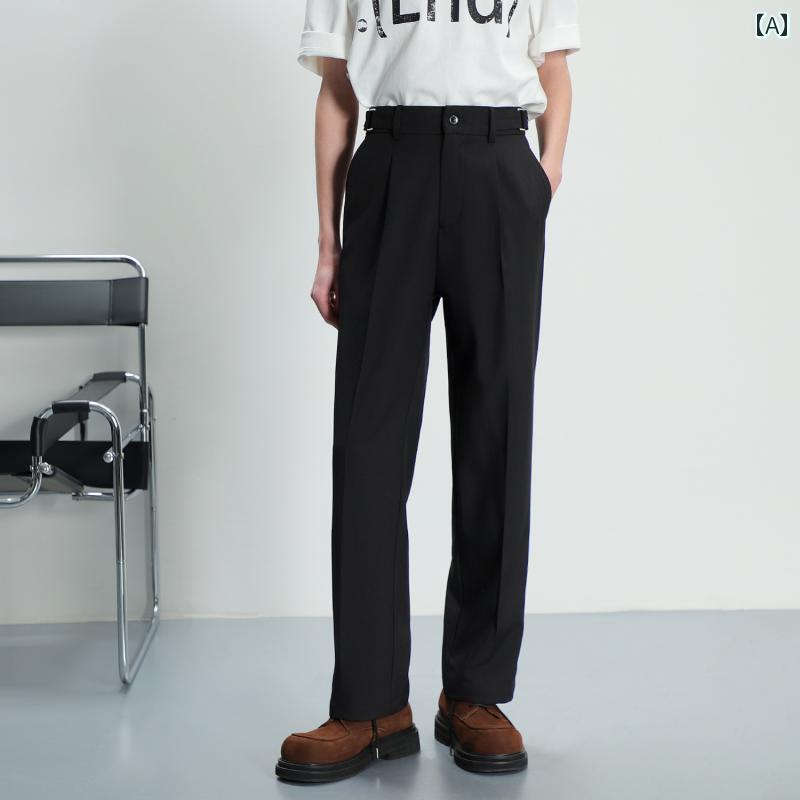 ボトムス　レディース　スリム 軽くて 贅沢な ドレープ パリ バックル シングル プリーツ ストレート メンズパンツ 2025 春夏の ゆったり カジュアル スモール スーツ パンツ メンズ