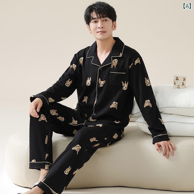 ストライプ　パジャマ　スウェット キャットマン パジャマ メンズ 春秋 スタイル 2025 綿 長袖 スーツ 梁 君 ホーム 服 秋冬 5,579円