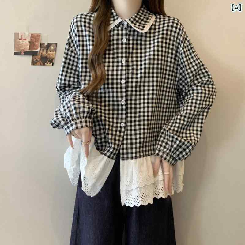 Yシャツ　無地　シンプル 年齢を 減らす 人形の 襟の 白い シャツ ストレート ショルダー ジャケット 女性 2025 春 大きいサイズ 太い mm レース 裾 トップ