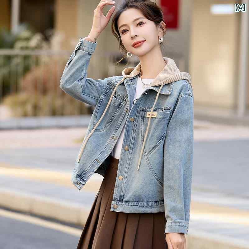 布　生地　無地　 の 小さい 品物の 高級 デニムジャケット ショート 大きいサイズレディース 早春秋 レジャー 年齢を 減らす ジャケット 服