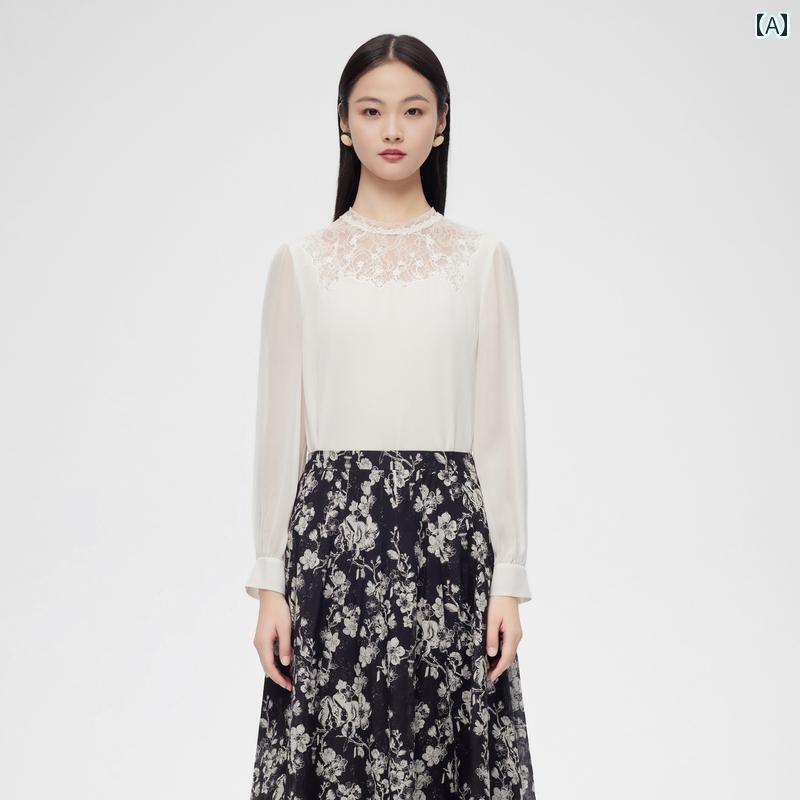 レディース シャツ レース VGRASS レース 刺繍 シルク 長袖 白 シャツ 女性 24 春 マルチ プロセス VSX 3 P 11850|サポートシェアグローバル