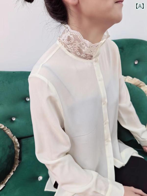 レディース　シャツ　レース 越智 婦人服 25 春 100 桑 絹 レース 襟 魅惑的 高級 万能 シャツ トップ｜サポートシェアグローバル