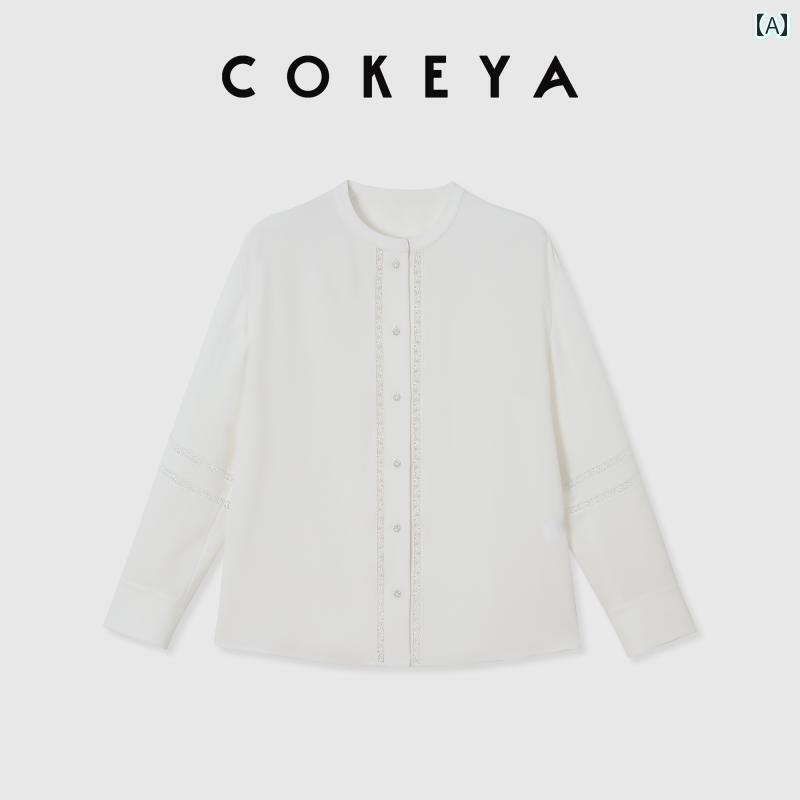 レディース シャツ レース COKEYA / フレンチレース シャツ Jingkou アセテート シルク ゆったり 薄手 無地 ラウンドネック 長袖 女性 春秋|サポートシェアグローバル