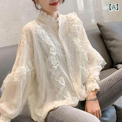 レディース　シャツ　レース　シルク 一流 カウンター が ラベル カット 春秋 シャツ 女性用 長袖 レース シフォンシャツを 撤回