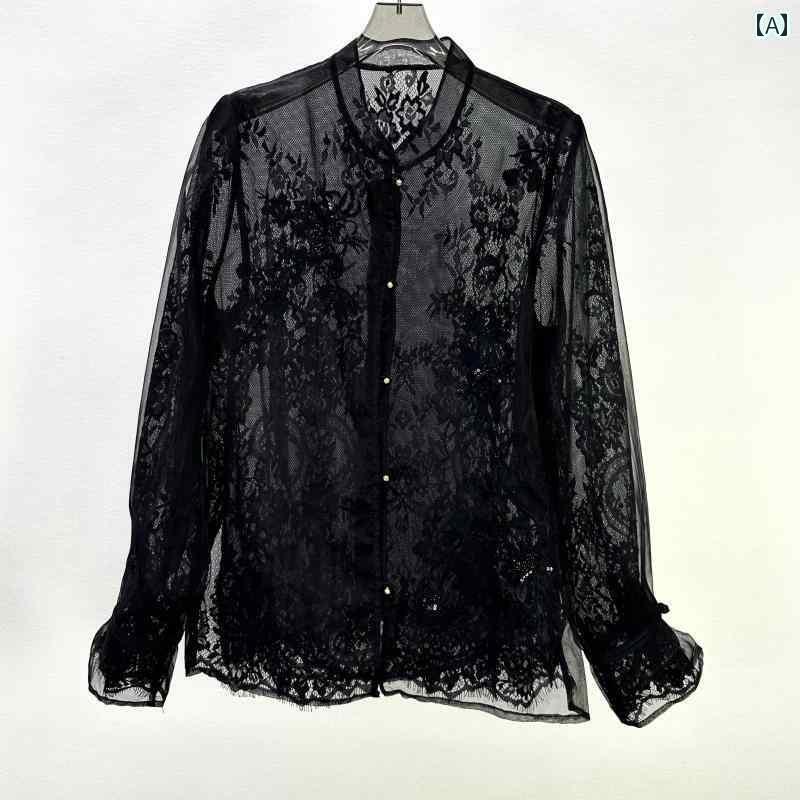 レディース　ニット　レース　シルク 如意 ステーション 2025 春 チャイナ風 立体 ビーズ 刺繍 シルクレース マイクロ 透明 トップス レディース
