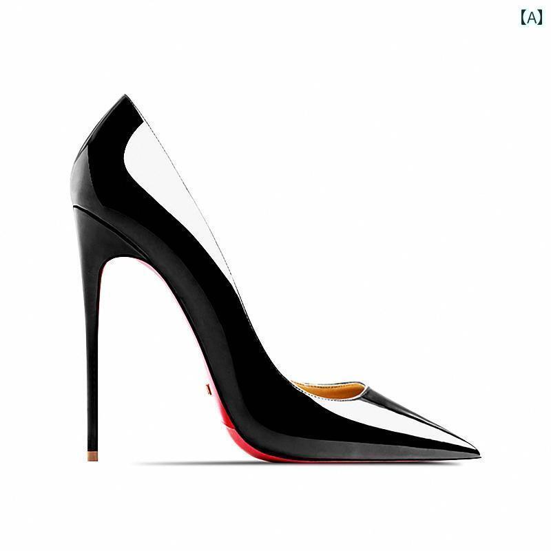 レディース ヒール シューズ 2024 黒 赤 底 ハイヒール レディース スティレット ヒール 12 cm ロイヤル シスター セクシー 尖った パテントレザー プロ 美しい|サポートシェアグローバル