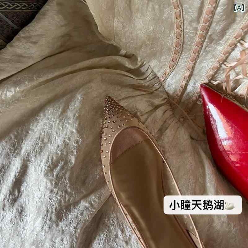 レディース　ヒール　シューズ 小 通 白鳥の 湖 クリスタル シューズ レース フェアリー 靴 メッシュ ラインストーン フラット 底 高さの ある 尖った 赤｜サポートシェアグローバル