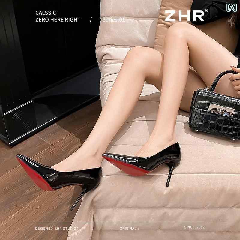 レディース ヒール シューズ Zeze 黒 ハイヒール 女性用 スティレット ヒール 2025新 スタイル 足が 疲れにくい 魅惑的 プロな 尖った つま先 赤 底 シングル シューズ|サポートシェアグローバル