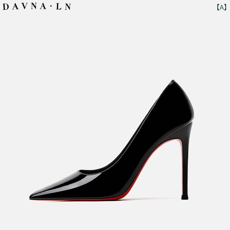 レディース 踵 シューズ DAVNA ` LN 黒いこと ハイヒール レディース 専売特許なめし革 2024 革 シューズ 色っぽい スティレット 尖った 靴
