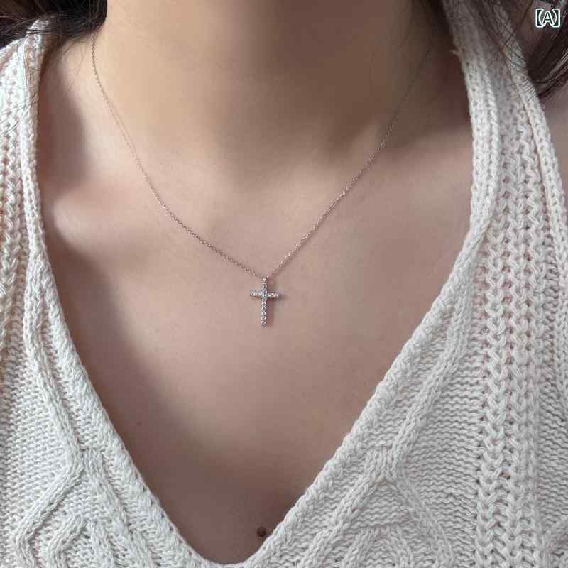 ネックレス　十字架　クロス Qingyou｜ S925 スター リング シルバーネックレス クロス ラインストーン イン レイ メンズと レディースの 夏 スタイル クールスタイル 鎖骨 ネックレス